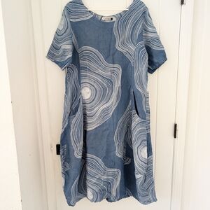 Transparente 100% Linen Blue Dress M/L